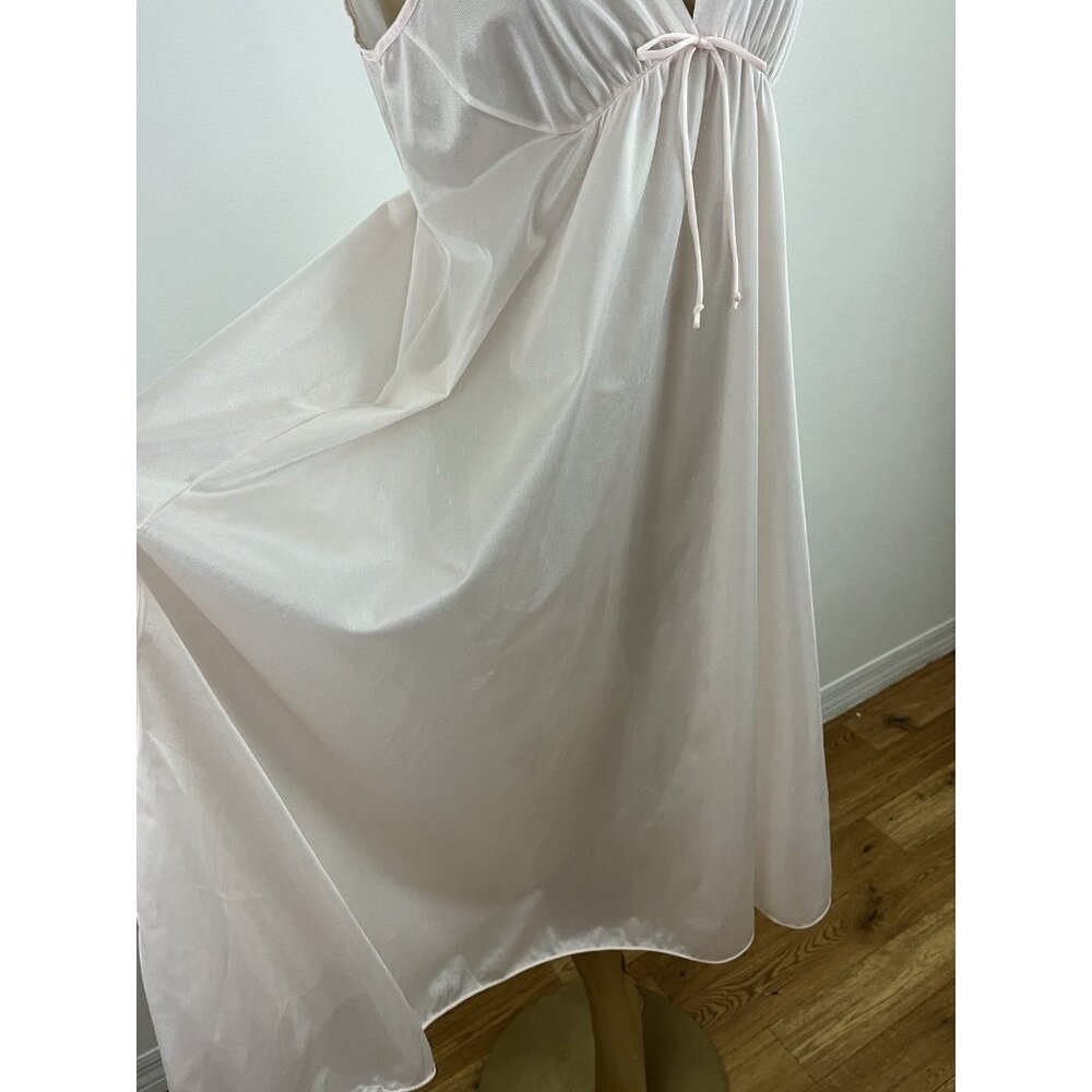 Vintage Cinema Etoile Women's M Nightgown Midi Gown Pink Nylon Double Plunge NOS - Picture 5 of 10